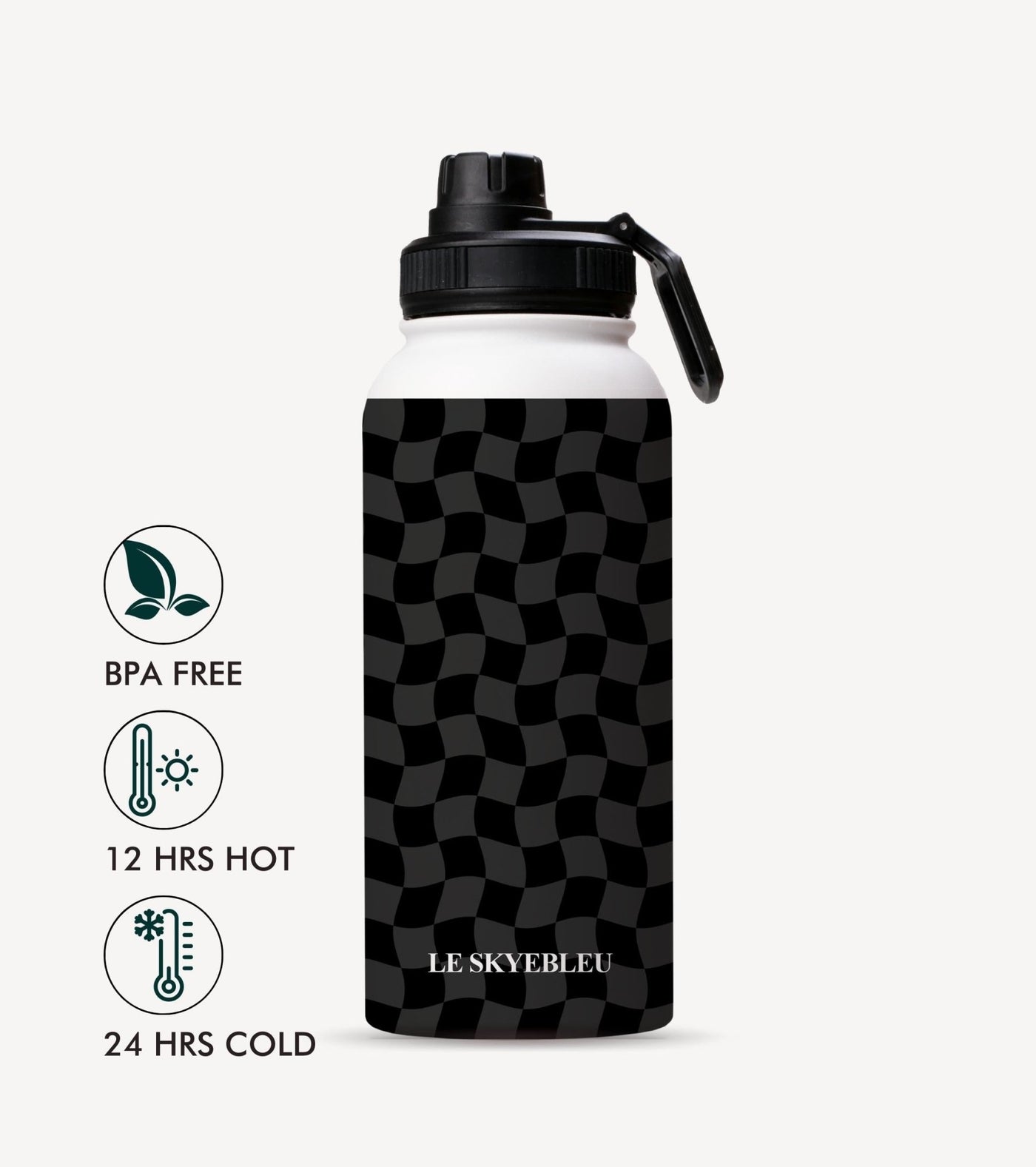 Black Check - Water Bottle
